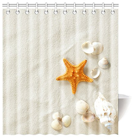 Violetpos Duschvorhang Orange Seestern Beige Strand Hochwertige Qualität Badezimmer 120 x 180 cm