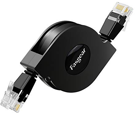Cat 6 Ethernet Cable, Fasgear Retractable Network Cable 10Gbps 1MHz-250MHz RJ45 Connector Works for Modem Router, PC, Laptop, PS2 and More (Black)