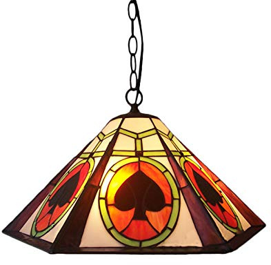 CraftThink Pendant Lighting LED Chandelier Light Antique Tiffany Art 18 W Geometric Shade Stained Glass with Poker Pattern 2 Lights Hanging Light for Dining Living Cafe Room Restaurant - TYP B
