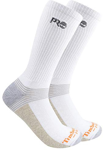 Timberland Pro Herr 2-pack ribbad logotyp crew-strumpor, vit, stor, Vitt, Large