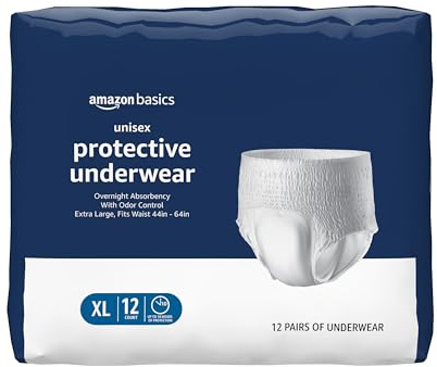 Amazon Basics Unisex Protective Underwear, Overnight Absorbency, Extra Large, 12 Count