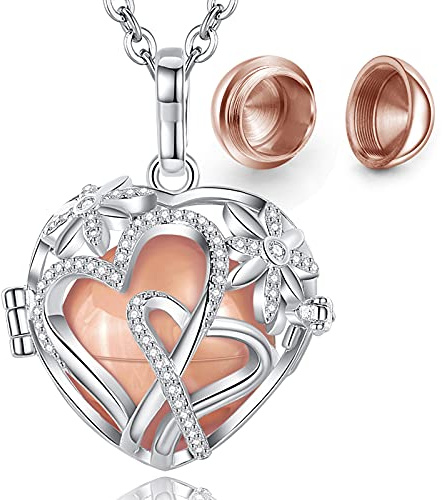 EUDORA Collier Urne pour Crémation avec Pendentif Cage Cœur Double - Bijoux Cendres Keepsake Humaine et Pet Memorial - 61cm