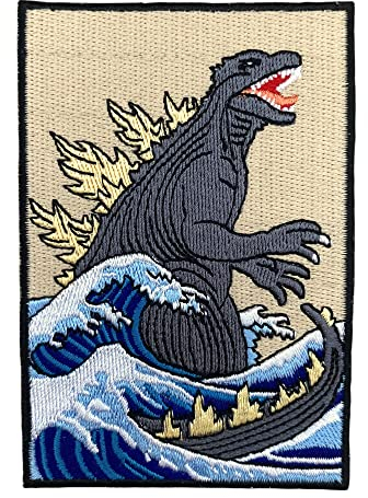 Urbanski Patch Monster and The Great Wave of Kanagawa zum Aufbügeln 10 x 6,8 cm | Aufnäher Applikation Bügelbild