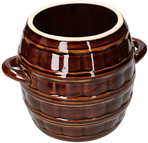KOTARBAU® Pentola in ceramica per fermentazione, 2,5 l, in ceramica, per cetrioli, per cetrioli, per crauti, in gres porcellanato, marrone smaltato