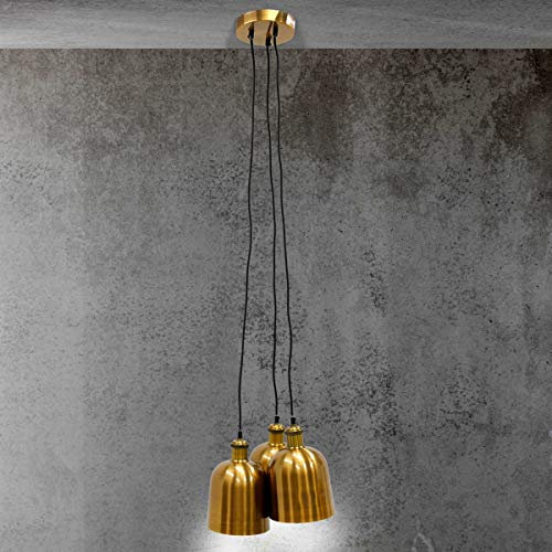 ECD Germany Hängelampe 3 flammige Hängeleuchte E27 Fassung - 120,5 cm - Ø15 cm - Altgold - aus Metall - Vintage Industrial-Design - Pendelleuchte Pendellampe Deckenlampe Kronleuchter Leuchte Lampe