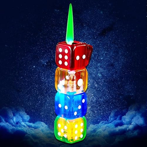 Colorful Dice Torch Butane Lighter,Refillable Cool,Lighter Adjustable Jet Flame Windproof,BBQ, Candles,Barbecue (No Methane Gas)