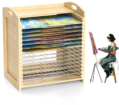 Nisorpa Estante de secado de arte Estante de secado de pintura de escritorio con 15 estantes de metal Plataforma de almacenamiento Estante de exhibición de almacenamiento de obras de arte montado en l