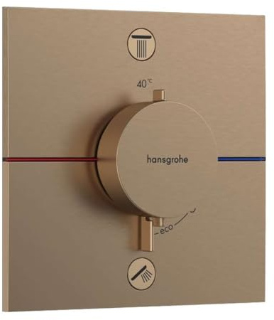 Hansgrohe Showerselect Comfort E - Termostat För Inbyggnad, Termostatblandare Med Säkerhetsspärr (Safetystop) Vid 40° C, Fyrkantig Termostat, Badrumsblandare För 2 Funktioner, Borstad Brons, 15572140