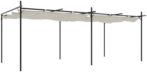 vidaXL Pérgola con Cubierta Retráctil, Carpa para Reuniones, Cenador para Fiestas, Pabellón para Jardín Patio, Color Crema 589x292x230 cm