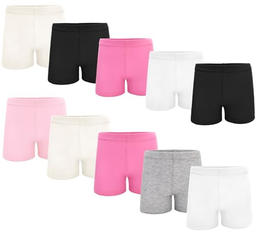 Short de Cyclisme pour Filles, Lot de 10 - Short Respirant et Confortable pour Filles - Short de Sport élastique et sûr pour la Danse et Le vélo - Associé à des Jupes pour Les Enfants de 6-8 Ans