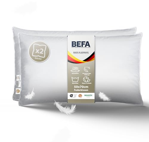 BEFA NATUR Almohada de Plumas 80x80 cm (2 Unidades) – Fabricado en Alemania