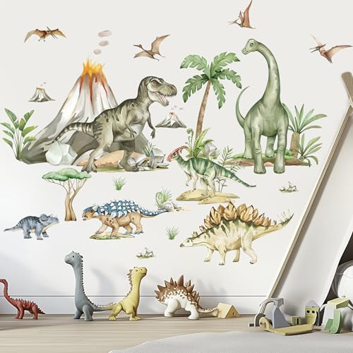 wondever Wandtattoo XXL Dinosaurier Groß Wandaufkleber Kinder Dino Pflanzen Vulkan Wandsticker Wanddeko für Jungen Babyzimmer Kinderzimmer Spielzimmer