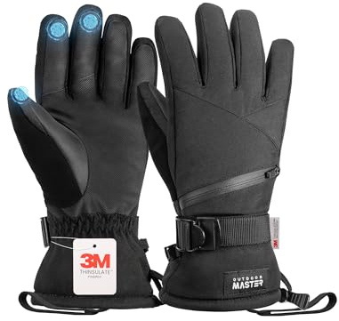 OutdoorMaster Skihandschuhe für Damen & Herren, 3M Thinsulate Winter Warm Snowboard Handschuhe Screen Touch, Thermal Wasserdicht mit Doppeltasche für Skifahren, Snowboarden