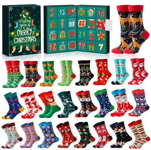iZoeL Socken Adventskalender 24 Weihnachtssocken für Männer Frauen Sockenkalender 2025Erwachsene Socken Füllung für Weihnachtskalender für Teenager Jungen Mädchen