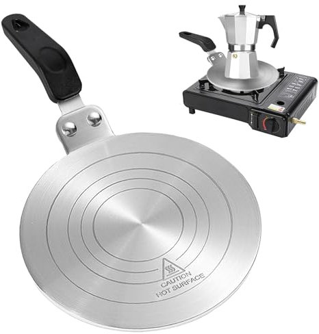 Universale Adattatore Induzione Moka 20cm, Disco Convertitore Adattatore Piastra Induzione, Piastra Adattatrice per Induzione/Moka, con Maniglia Ssolante dal Calore