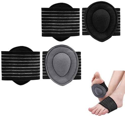 Yicoovey Lot de 2 bandages de soutien voûte plantaire, bretelles réglables, coussin gel 1,8 cm, sport/quotidien, noir/gris, respirants, soulageant pression