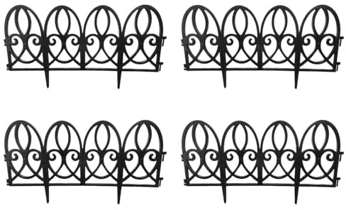 Acan Tradineur - Pack de 4 Vallas de plástico Decorativas de jardín, Borde para césped, Plantas, Flores, decoración de Exterior (Negro - 56 x 29 cm)