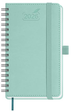 BEZEND Pocket Calendar 2026 Weekly and Monthly (3.5 x 6 Spiral) Small Daily Planner for Purse (Jan-Dec) with Notes & Expenses, Inner Pocket, Pen Holder, Vegan Leather Softcover - Mint Green