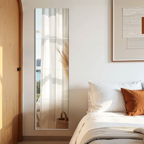 EONAZE 4 Piezas Espejo de Pie Cuerpo Entero Espejos Decorativos de Pared Mirror Wall Espejos Adhesivos para Baño Dormitorio Entrada Recibidor Habitacion Salon Gimnasio (30 x30 cm)