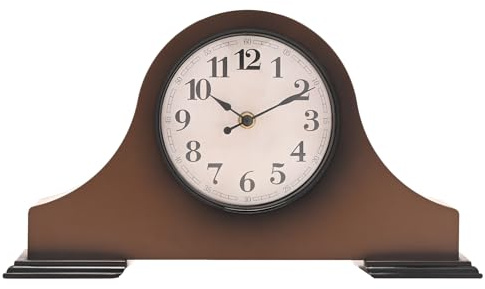 Vintage Mantel Clock – 36cm Walnut Wood-Effect, Silent Non-Ticking Quartz