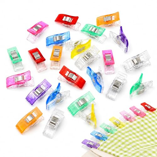 DCYQAIN 30 Pack Multi-Color Sewing Clips with Built-in Measurement Guide, Plastic Quilting Clips for Fabric Crafting and Dressmaking