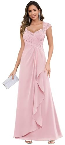 Beyonddress Chiffong aftonklänningar lång brudens mor klänningar ruffle V-ringad spets brudtärneklänningar, ROSA, 50