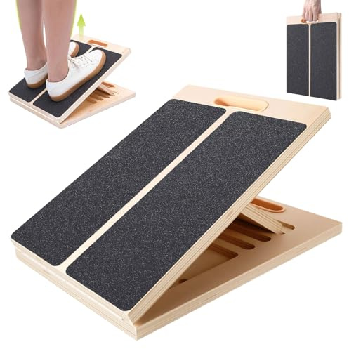 Staranry Tavola Inclinata Regolabile in Legno per Allungamento del Polpaccio, Slant Board con Maniglia, per Stretching, Squat, Tallone, Caviglia