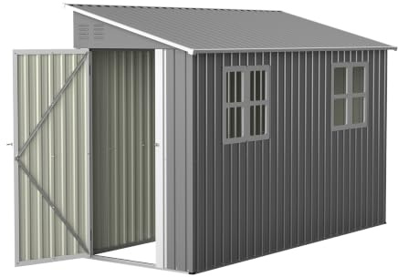 Anlehn cobertizo de metal con estructura inferior, 1,2 x 3 m, cobertizo de jardín galvanizado con puerta con cerradura y 2 ventanas, cobertizo de herramientas resistente a la intemperie gris (gris