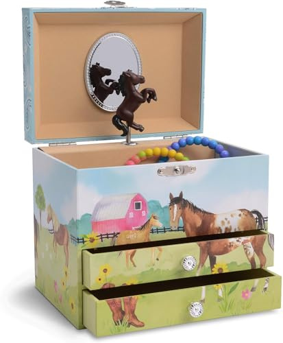 Jewelkeeper - Musikalische Schmuckschatulle mit 2 ausziehbaren Schubladen, Pferd und Scheune Design - Home on the Range Melodie