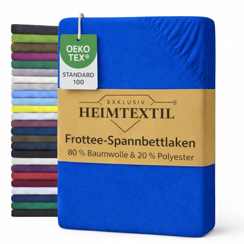 EXKLUSIV HEIMTEXTIL Sábana bajera ajustable de rizo, 200 x 220 cm, color azul real