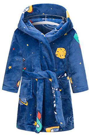 DELEY Peignoir pour Enfants Garçons Filles Robes à Capuche Pyjamas Tout-Petits Vêtements de Nuit Robe de Chambre Douce Chemise de Nuit Univers Spatial 5-6 Ans
