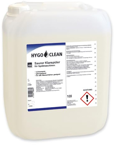 1 Stück Hygoclean Saurer Klarspüler für Spülmaschinen, V: 10l, transparent, Klarspüler für Spülmaschinen, Geschirrspüler