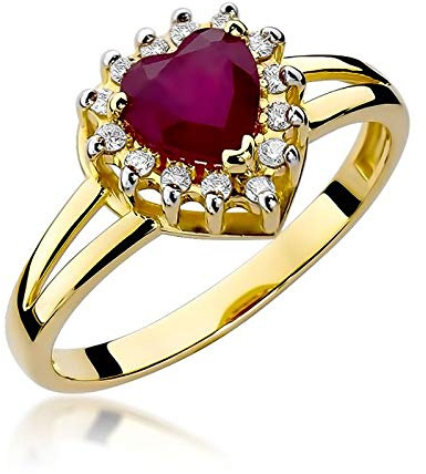 Lumari Gold Anello da donna in oro 585, 14 carati, con vero rubino e diamanti e Oro giallo, 56 (17.8), colore: oro giallo, cod. R310A