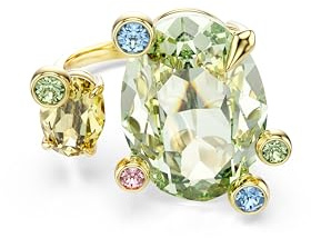 Swarovski Bague ouverte Gema, deux cristaux vert et jaune entourés de cristaux multicolores effet bulle, look festif et élégant, anneau ouvert, plaqué ton or, taille 50