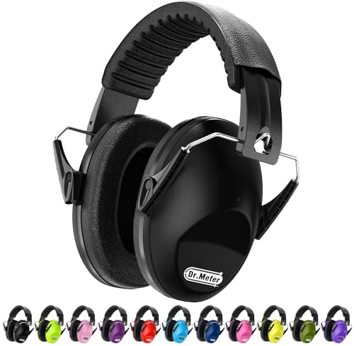 Dr.meter Casque Anti Bruit Enfant, SNR 27dB Enfant Facilement Réglable Pliable Cache-Oreilles pour Dormir étudier Tirer pour l’Autisme Feux d’Artifice Concert Bandeau 1Pc Noir