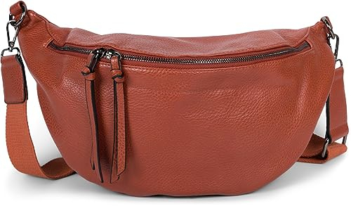 styleBREAKER Damen Halbmond Crossbody Schultertasche, abnehmbarer verstellbarer Schultergurt, Einfarbige Handtasche 02012386, Farbe:Cognac