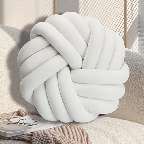 GYCS Cuscino con Nodo Morbido Palla Annodata, Divano Annodato Peluche Decorativo da Tiro Sfera Nodo, Bianco, 42cm