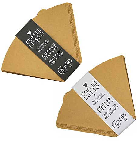Size 3/No.3/102 Coffee Filter Papers by COFFEE LUSSO, Cone Shaped, Unbleached, Eco Friendly (100)