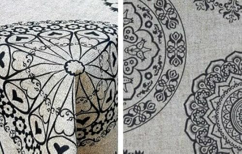 Mr.Hule, Mantel RESINADO Basic, Mantel de algodón Antimanchas, Impermeable y Antibacteriano. (Estampado Negro en Fondo Beige, 350x140 cm)