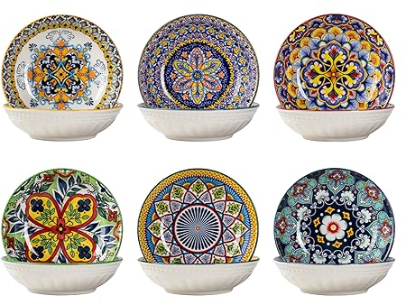 HENXFEN LEAD Bols à encas Céramique, 14cm Set de bols à tapas Bols à trempette Porcelaine pour sauce, soja, sushi, snack. Coloré, pack de 6 - Style bohème