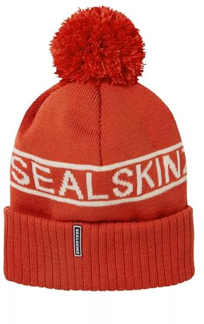 SEALSKINZ | Heacham | Waterproof Cold Weather Icon Unisex Bobble Beanie Hat | Winter Sports Accessories | Fleece Lined | Essential for Skiing S/M Orange