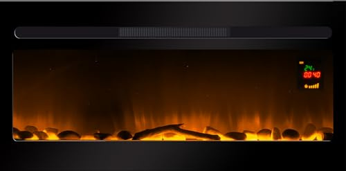 CHEMIN'ARTE Camino elettrico da incasso Elysee - 91,5 x 17 x 45 cm - Effetto fiamma a LED - Caminetto elettrico con timer, termostato regolabile, telecomando