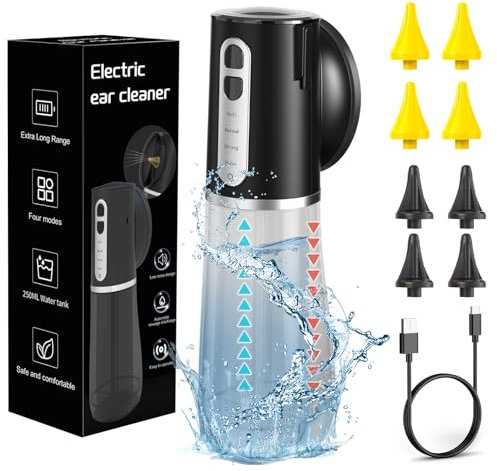 COTINSE Ear Wax Removal Kit, Safe Electric Ear Cleaner, Rechargeable Ear Irrigation Kit with 4 Cleaning Modes, IPX7 Waterproof, 2-in-1 Water Tank, 8 Reusable Tips Ear Cleaning Tool for Adult Kids