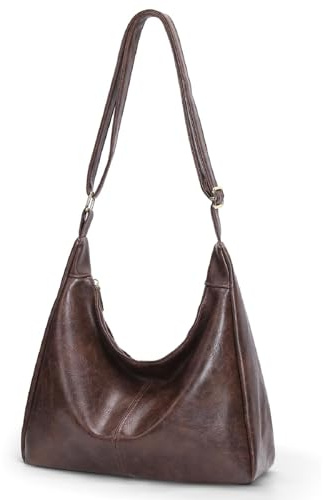HiTotes Slouchy Hobo Bags for Women Leather Tote Bag Crossbody Shoulder Purse Uni Bag Brown Work Tote Handbag