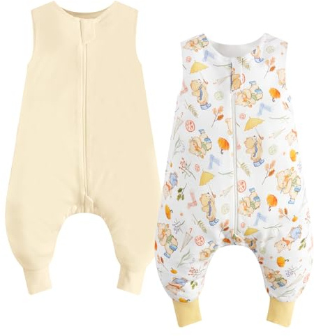 WYTbaby - Pack de 2 sacos de dormir con piernas 1.0 Tog, manta portátil para niños 100% algodón, saco de dormir para bebés, para niños y niñas, Luna + Azul oscuro 70 cm