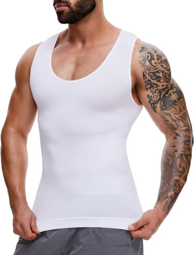 MISS MOLY Shapewear Maillot de corps gainant pour homme - Débardeur de compression élastique - Sans manches, Blanc., S