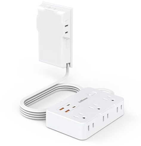 Power Strip Surge Protector with Outlet Cover, 6 AC Outlets Surge Protection, 4 USB Ports, 5ft Extension Cord, Wall Mount Flat Plug for Indoor Home Office Kitchen, White