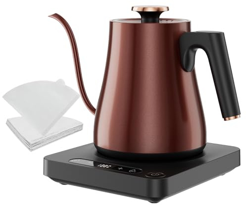Tuehakny Gooseneck Electric Kettle 1.0L, 1000W, Pour Over, Vintage Copper | 104-212°F Temp Control, LED Display, Keep Warm, 304 SS, BPA-Free, For Pour Over & Tea