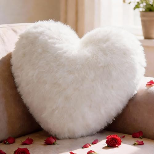 Cuscino Cuore, Cuscino a Forma di Cuore - 36 x 46 cm - Bianco Cuscino di Peluche a Forma di Cuore, Decorativo Love Aesthetic, Regalo di San Valentino per Soggiorno, Divano, Camera da Letto, Letto