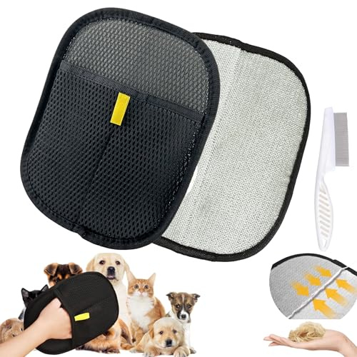 Lot de 2 gants de toilettage magnétiques avec brosse, réutilisables, double face, gants de toilettage pour animaux de compagnie, gants de toilettage polyvalents pour chats et chiens